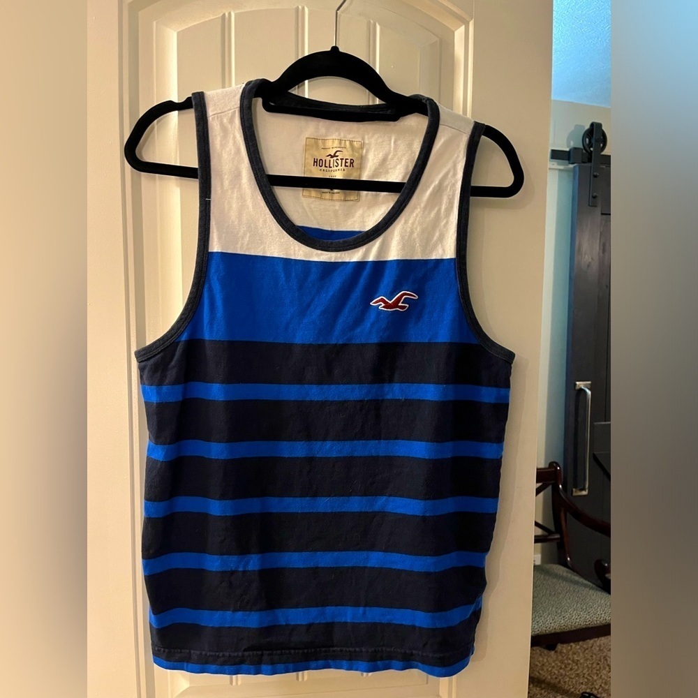 Hollister Stripes Navy, Royal & White Tank, size L